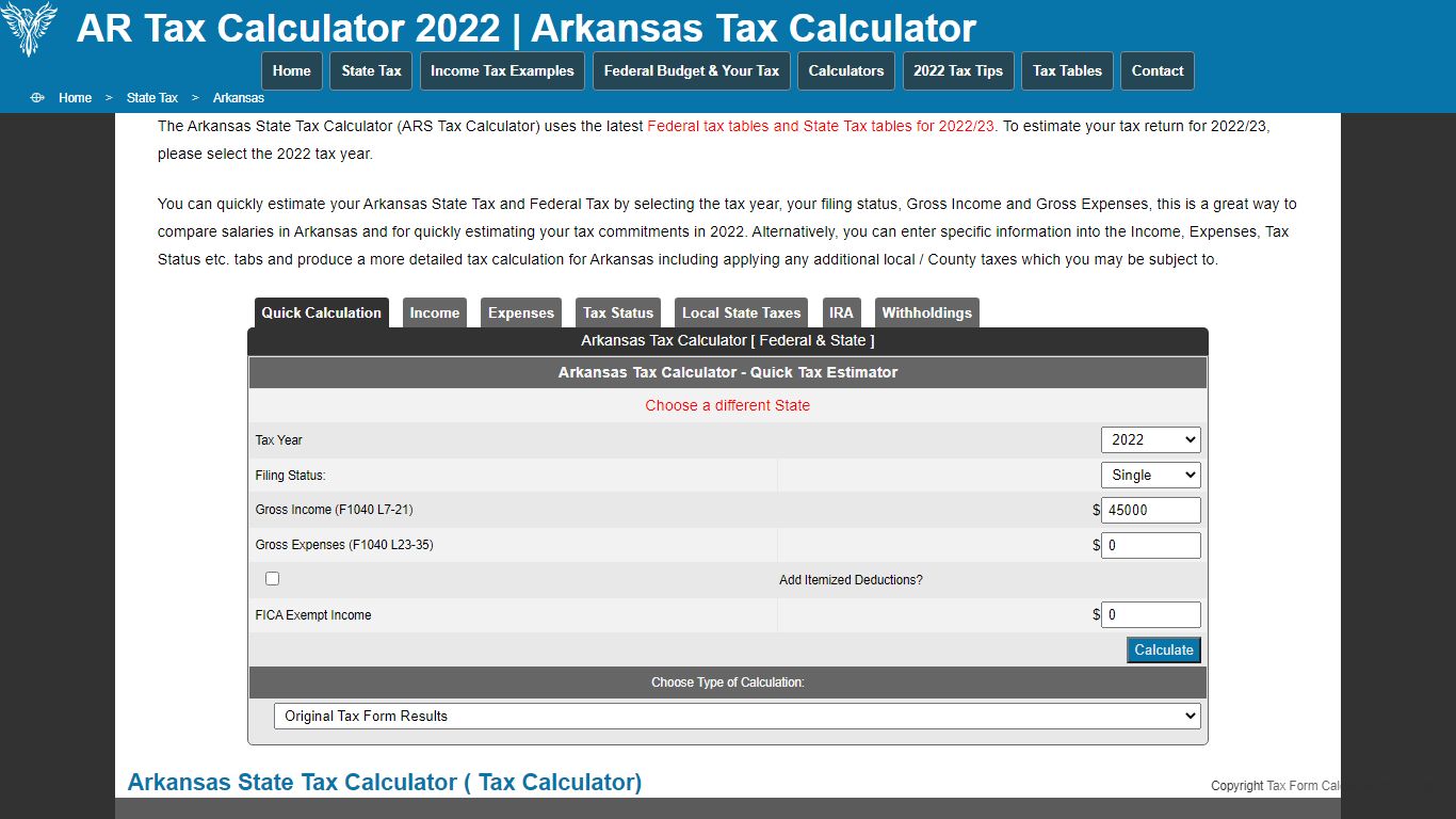 Arkansas Tax Calculator