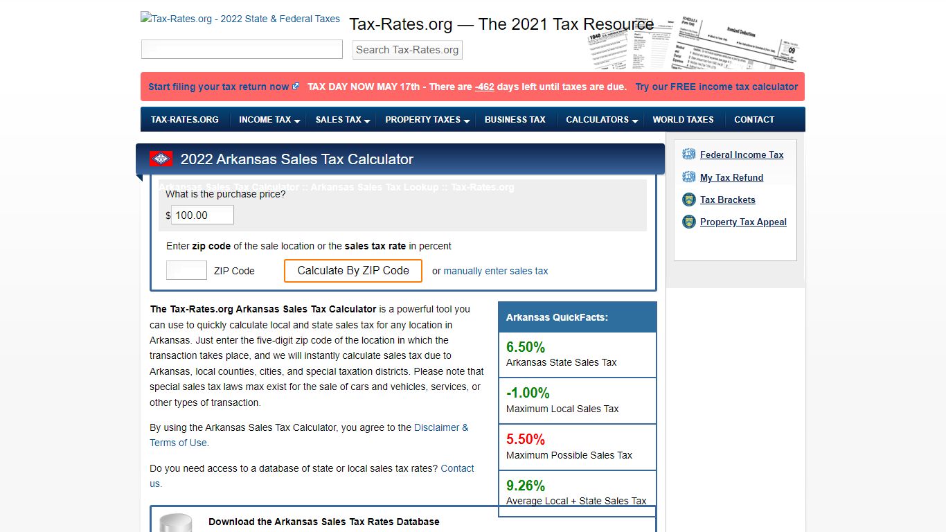 Arkansas Sales Tax Calculator - Tax-Rates.org